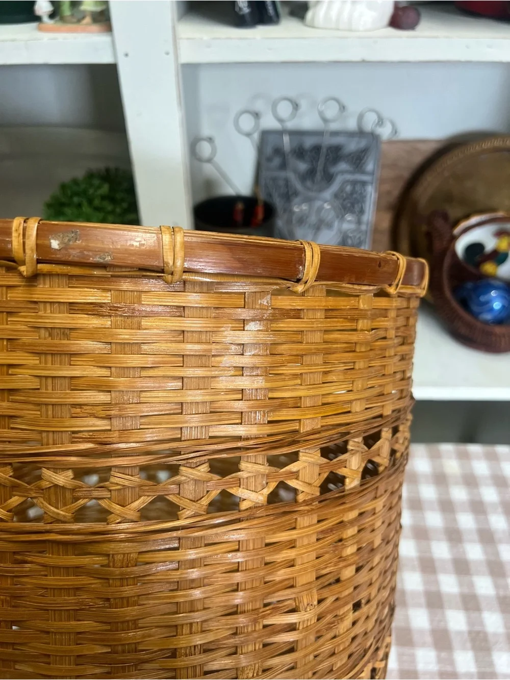 Woven wicker rattan basket footed storage decor grandma core